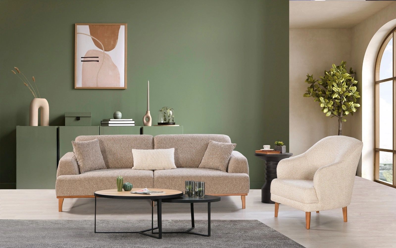 Modern ve minimalist oturma odası tasarımı.