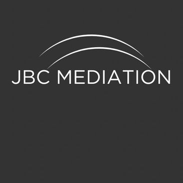Logo for JBC Mediation with two white curved lines above the text on a dark background.