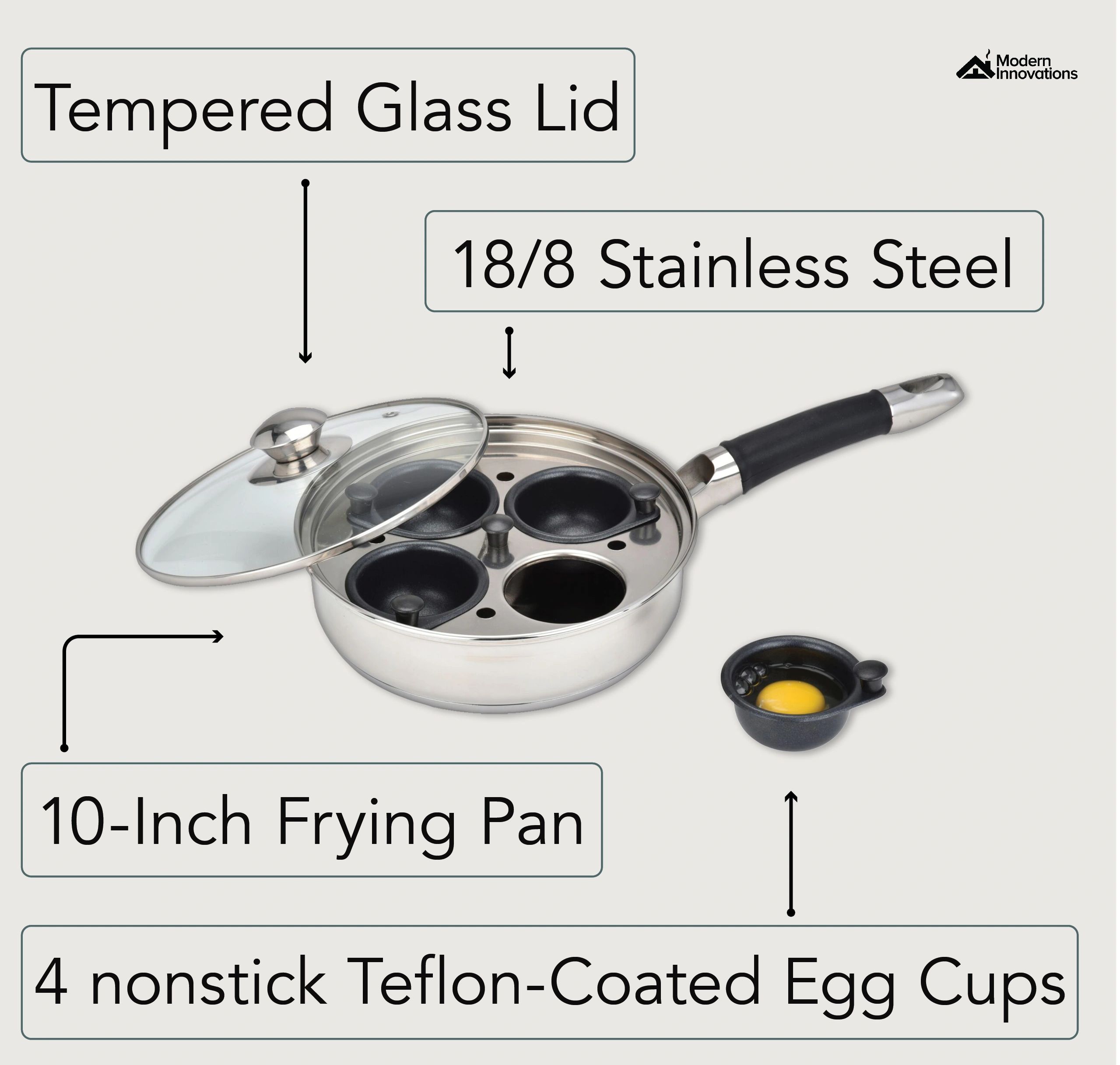 Modern Innovations Stainless Steel Egg Poacher Pan Set with 4 Nonstick –  Stock Your Home