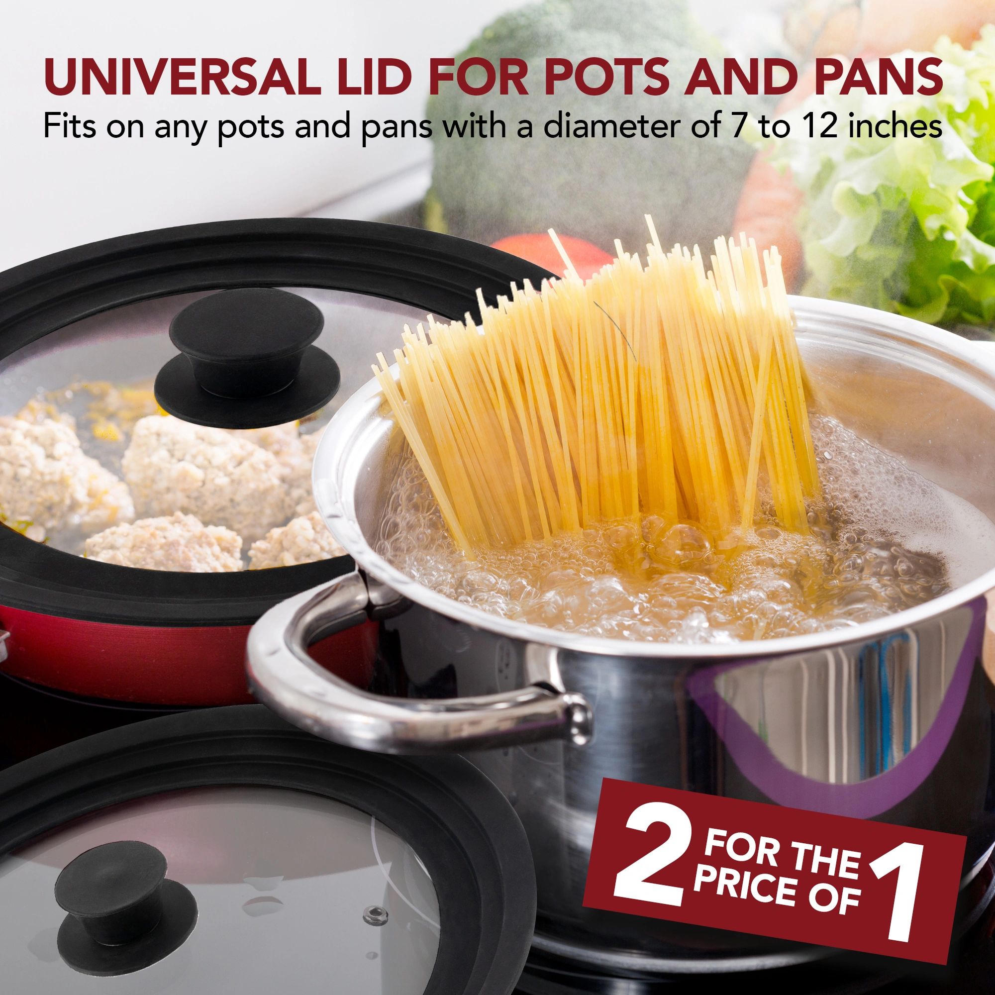 Modern Innovations Universal Lid with Tempered Glass Top for Pots & Pans,  Fits 8.25, 9, 10, 11, and 12 Inch Cookware - Large Replacement Frying Pan