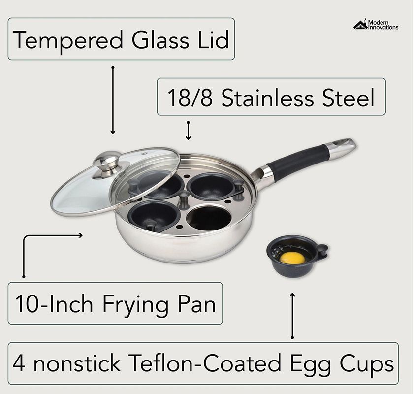 Modern Innovations Stainless Steel 4-Cup Egg Poacher Tray - Complimentary  Silicone Mitt - Egg Poacher Insert for Poaching Eggs & Eggs Benedict 