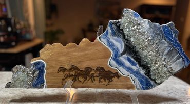 KENTUCKY GALLOP
Blues/Crystals/Horses
(12" - $60 / 16"-  85 / 24" - $120 / 40" - $220)