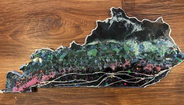 KY NORTHERN LIGHTS 3
UV Pigments /Crystals & Recycled Ale8 Glass
 16"-  85 / 24" - $120 / 40" - $220