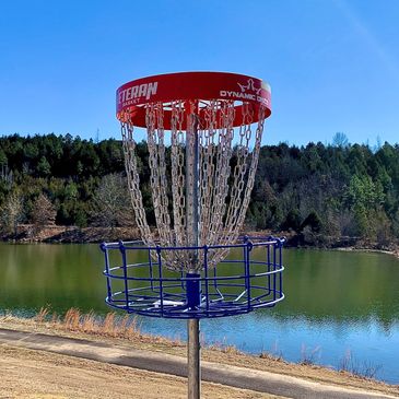 Hole 17 Blue is an alluring hole featuring death putt to elevated basket putting water in play. 