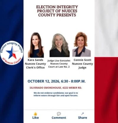 Election Integrity Project event with Nueces County officials on October 12, 2026.