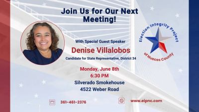 Invitation to a meeting with guest speaker Denise Villalobos on June 8th at Silverado Smokehouse.