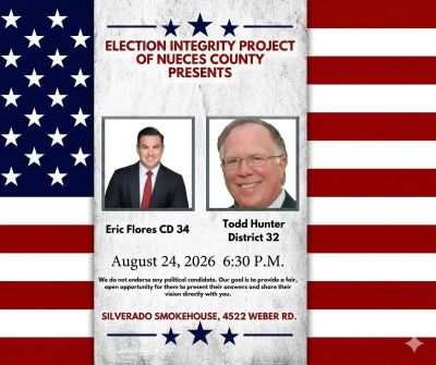 Event flyer for Election Integrity Project featuring Eric Flores and Todd Hunter.