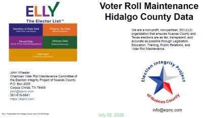 Voter Roll Maintenance poster for Hidalgo County by Elly and Election Integrity Project.