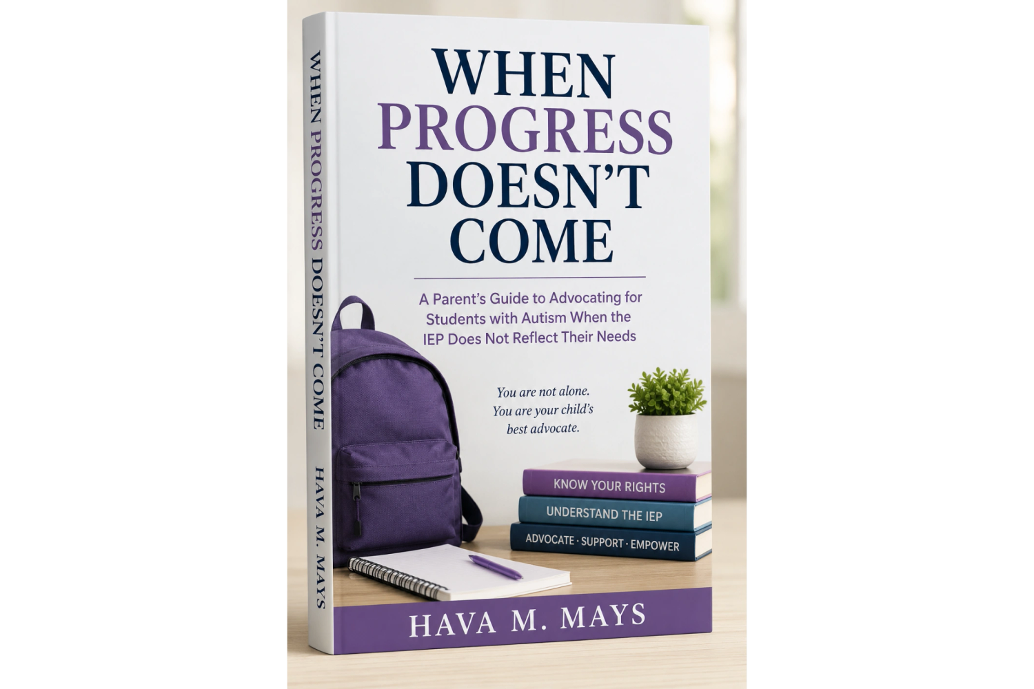 3D cover of the book When Progress Doesn't Come by Hava M. Mays, a practical guide for parents advoc