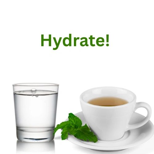 A glass of water and a cup of tea