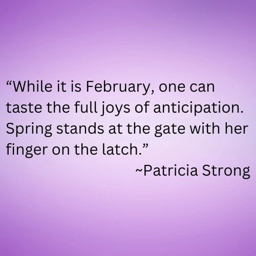 "While it is February, one can taste the full joys of anticipation. Spring stands at the gate with her finger on the latch."  ~Patricia Strong.    