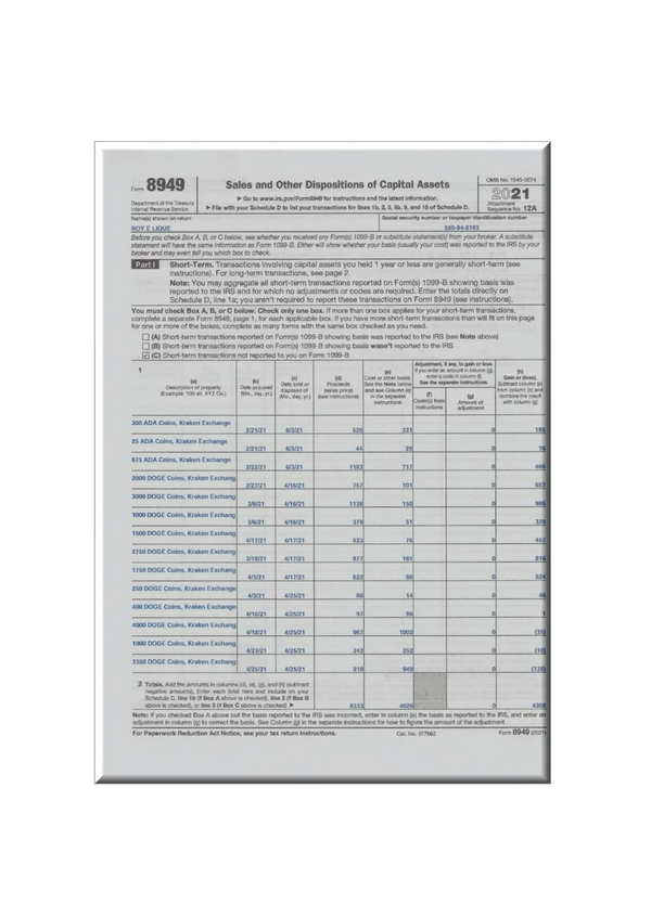 Filled government form 8549 to go with client's IRS filing