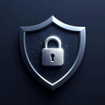 Metallic lock on a shield symbolizing security and protection.