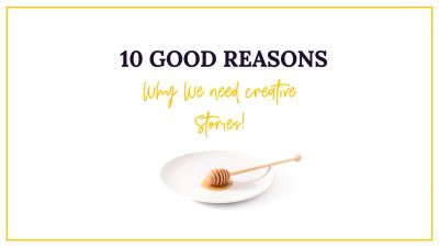 10 good reasons why we need creative stories with honey dipper on plate.