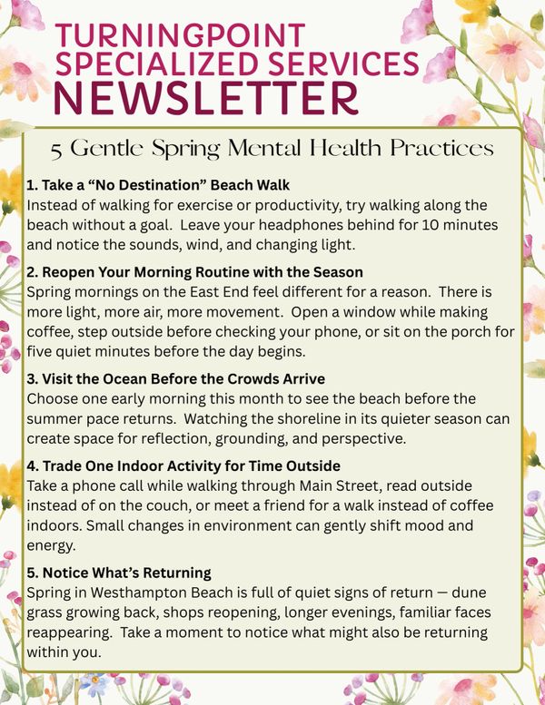 Spring mental health tips include beach walks, morning routines, and noticing seasonal changes.