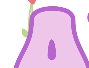 A purple stylized flower with a red bloom and green stem.