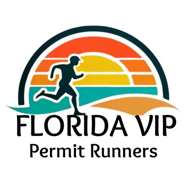 Silhouette of a runner with a sunset background and text Florida VIP Permit Runners.