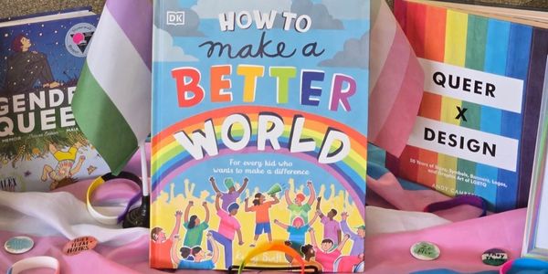 Image features queer books. Names of books: How to make a better work, Queer x Design, Gender Queer.