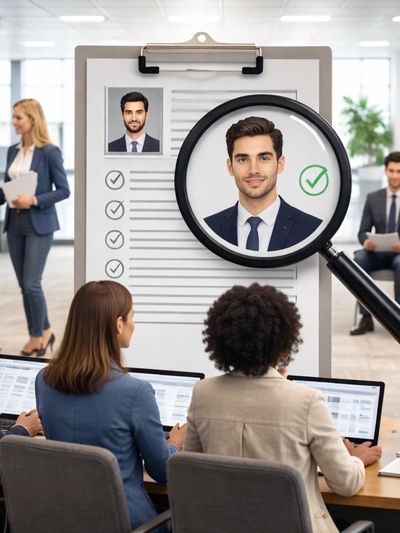 Magnifying candidate's profile in a recruitment interview.
