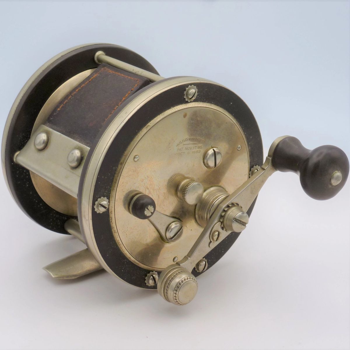 German Silver and Hard Rubber 2/00 Julius Vom Hofe Free Spool Surf Casting  Reel