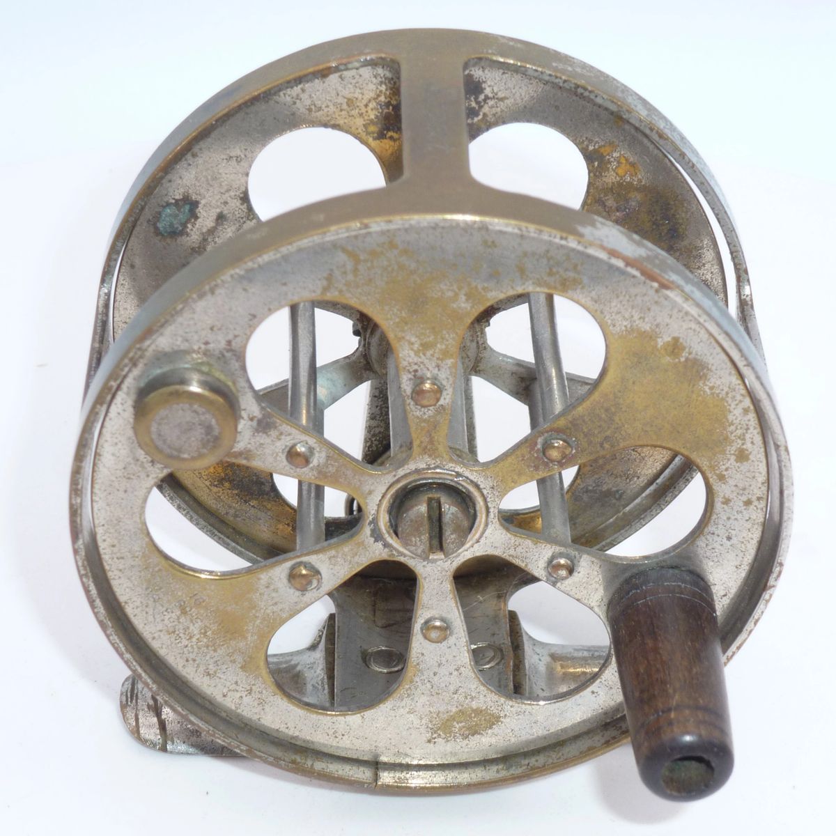 Moulinet vintage ou antique Meisselbach Sidewinding 7 bois et laiton / moulinet cabillaud / pêche vintage / pêche antique - France