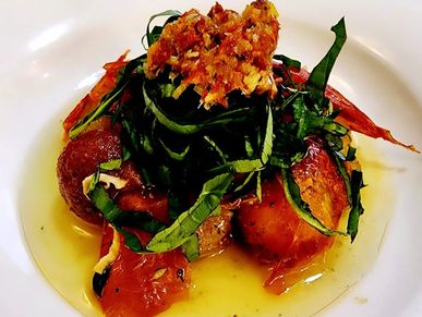 elegant farm to table catering appetizer plated by IDK Culinary Experiences in Los Altos HIlls