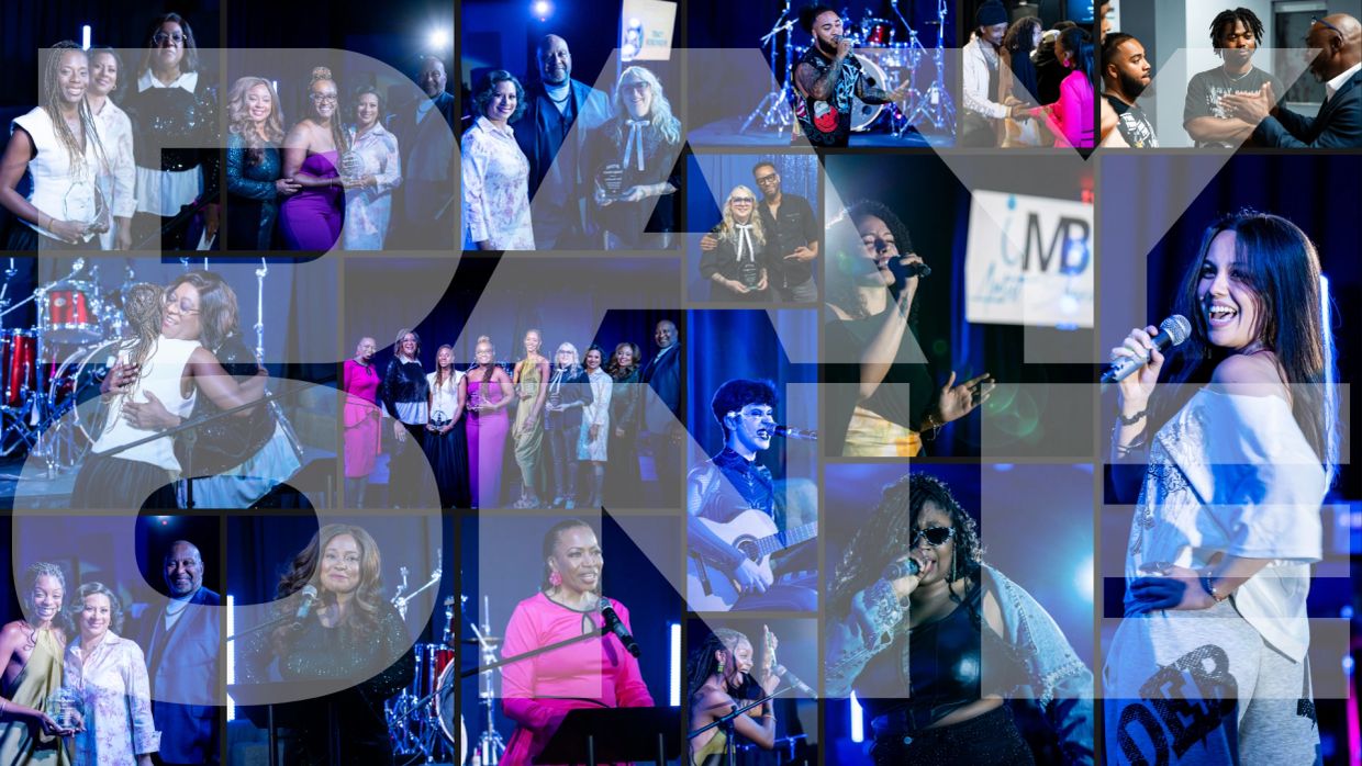 Collage of people celebrating and performing with a Drake theme.