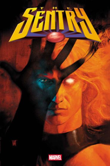 Comic cover of The Sentry with a glowing, intense face and a shadowed hand.