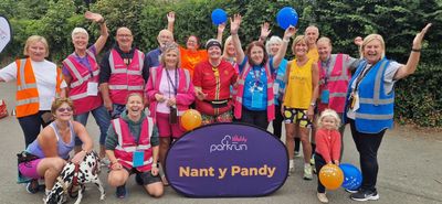 Nant y Pandy parkrun volunteers celebrating 7 years 