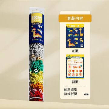 Colorful building blocks set in a transparent tube with instruction booklet.