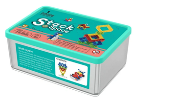 Stack Space educational toy set with 150 pieces for creative building and stacking.