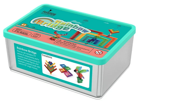 Rainbow Bridge toy set with colorful building blocks and animal figures.