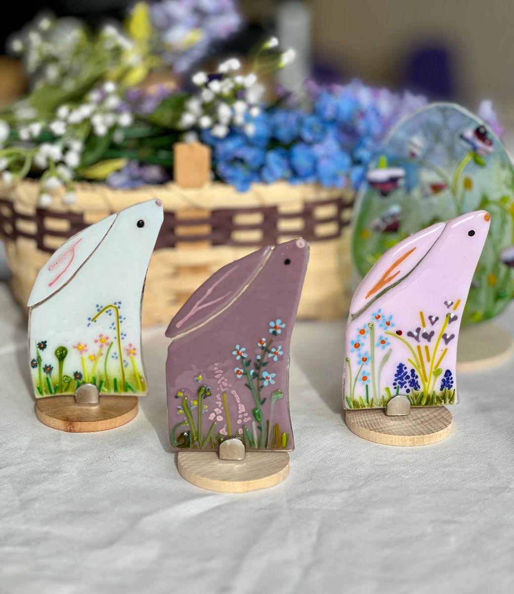 Fused Glass Rabit Floral Rabbit Fused Glass