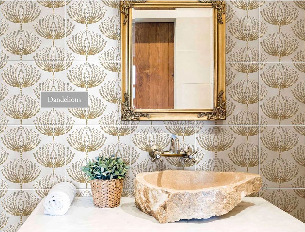 Elegant bathroom with a unique natural stone sink and vintage mirror.