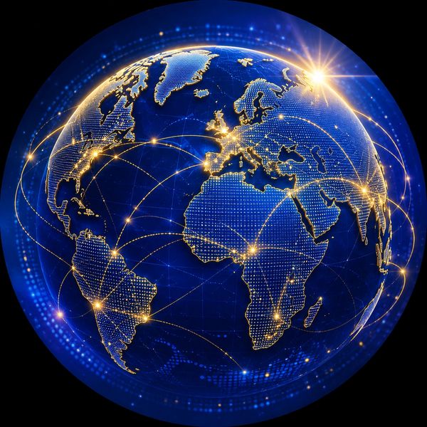 Digital globe with global network connections.