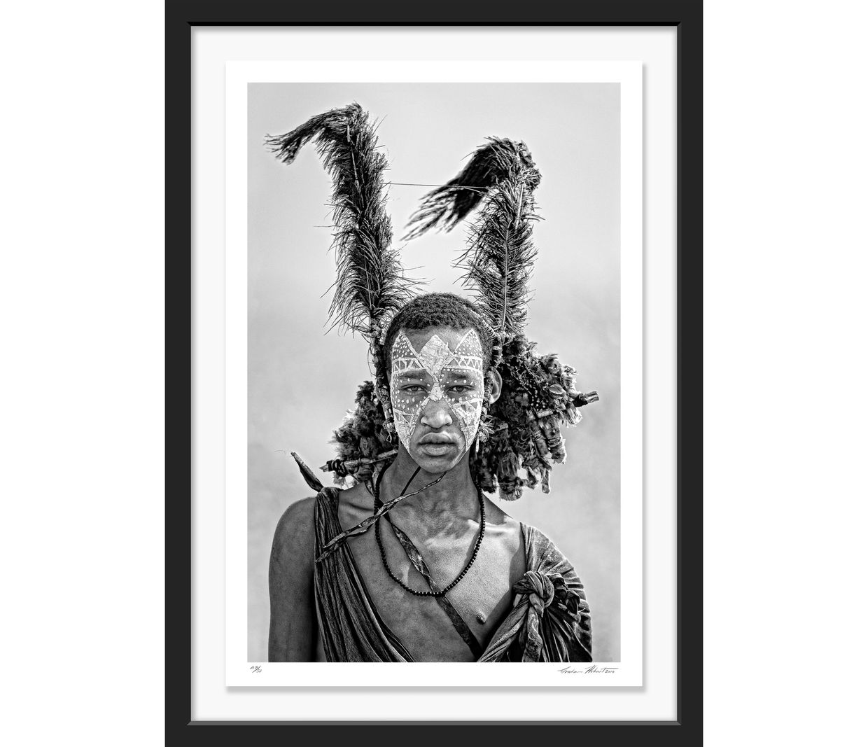 Tanzania; Black and white; Maasai; Infrared; Tribesman; ceremony, Graham Hobart, Portrait, headdress