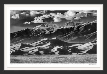 Black & White; Infrared photography; Sand Dunes; Great Sand Dunes National Park, Colorado, snow caps