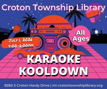 boom box, microphone, nighttime cityscape with palm trees. event information