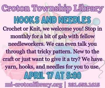 Yarn  and knitting needles on pink background. Event information