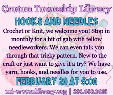 Yarn  and knitting needles on pink background. Event information