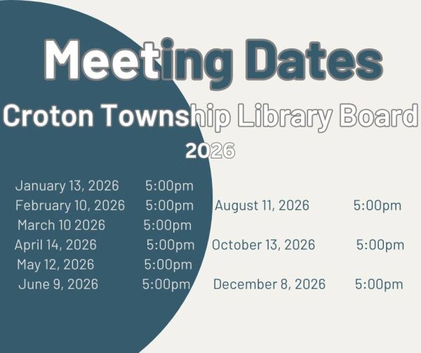 Listing of meeting dates on blue and tan background