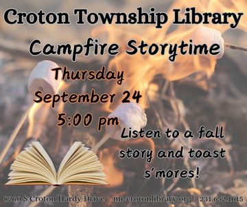 book, campfire, s'mores, and event information