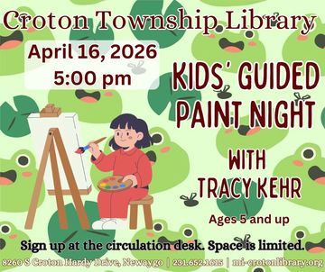 child painting at easel. frogs in background. event information