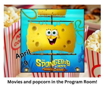 boxes of popcorn behind movie poster. event information
