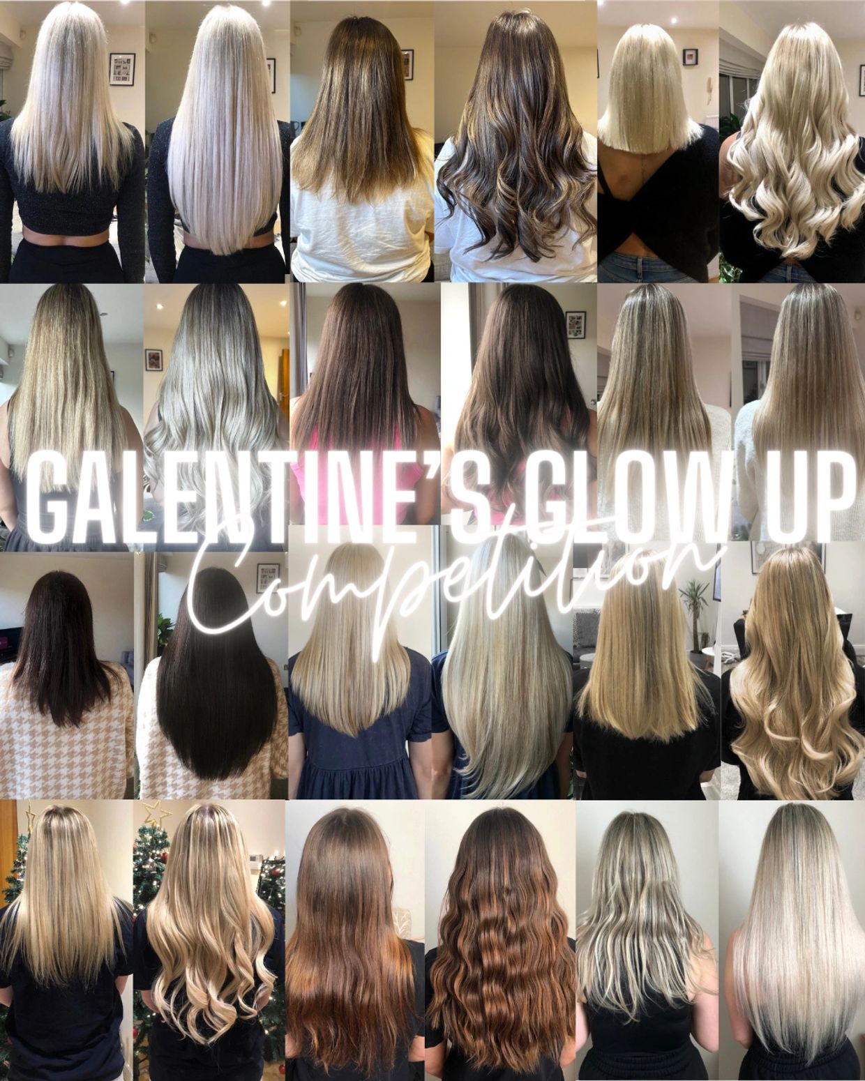 A collage of tape in extensions before and after transformations. 