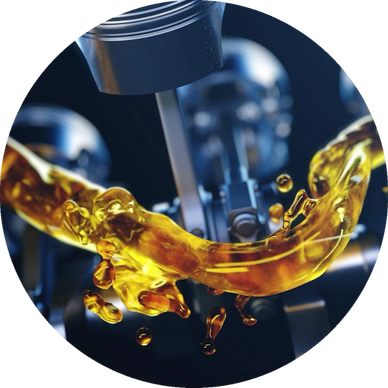 Engine piston with golden oil flowing smoothly around it.