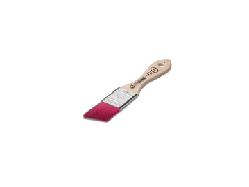 A paintbrush with pink bristles and a wooden handle.