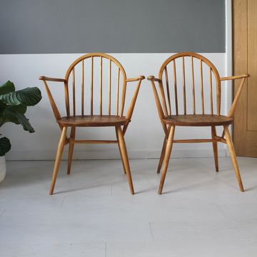 ERCOL Windsor Dining Chair Model 370A Original Mid-Century Solid Wood Beech Elm Refurbished 1960s 