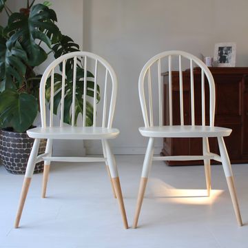 ERCOL Windsor Dining Chairs Pair Model 2056 Original Mid-Century Modern Solid Wood Beech Elm Refurbi