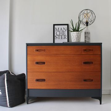 Mid Century Chest of Drawers Teak Veneered Solid Wood Retro Style Refurbished Painted 1960's 